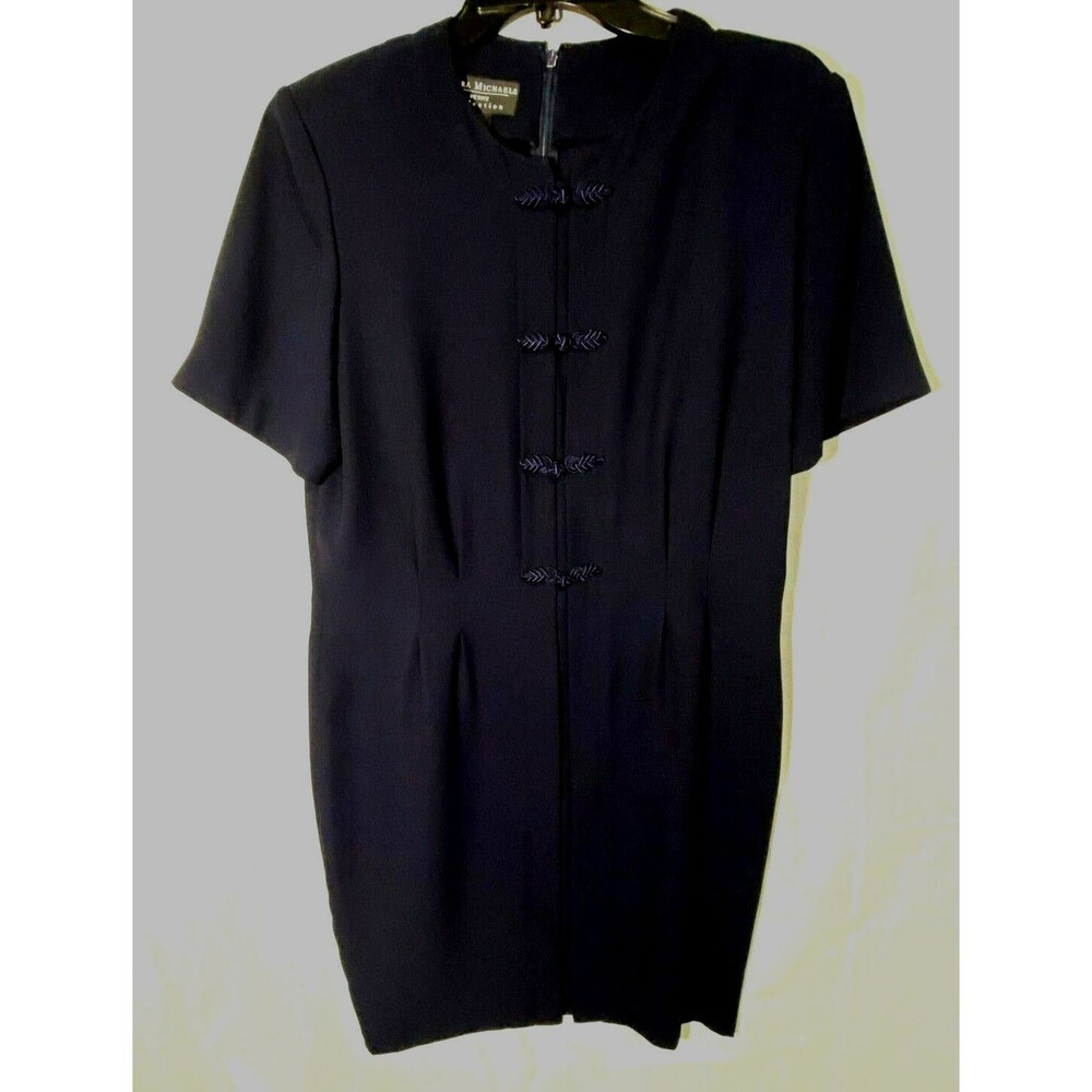 Debra Michaels Dress 14P Petites Career Navy Crepe Tailored Lightweight Zip Back